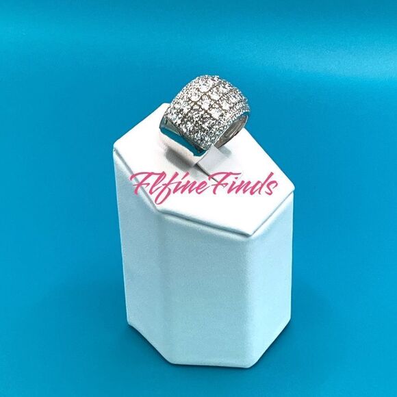 🧊💍Wide Luxurious Silver CZ Diamond 5-Row Sparkle Band Statement Cocktail Ring - Picture 11 of 17